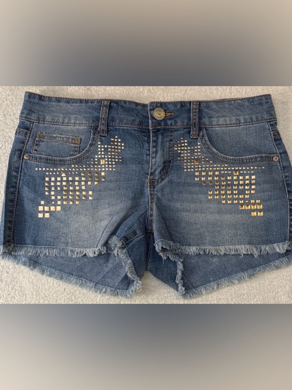 Y2K LEI Ashley Low Rise Studded Distressed Micro Jean Shorts Fairy Grunge Bratz